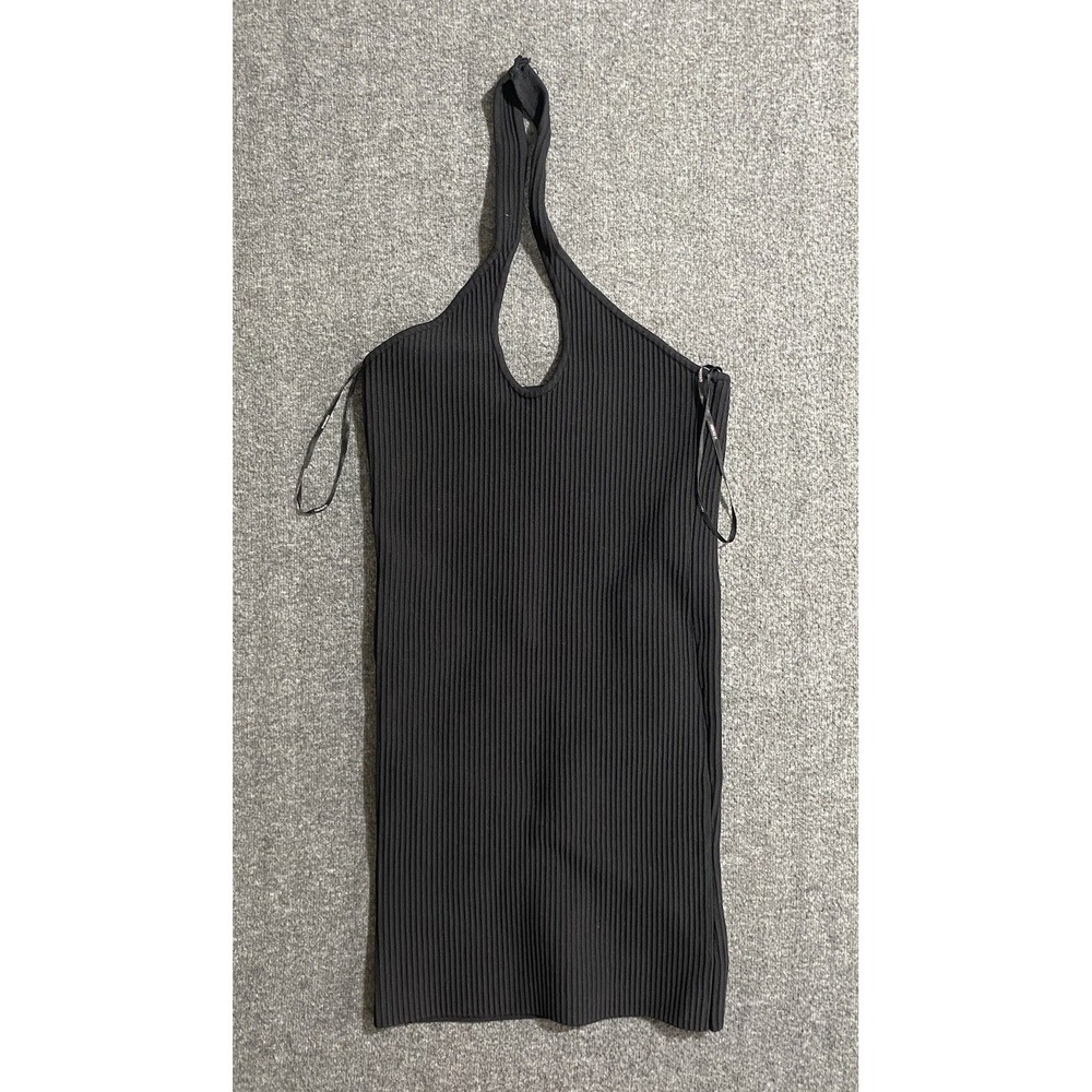 Forever 21 Black Ribbed Halter Mini Dress Keyhole Neckline Size S NWT